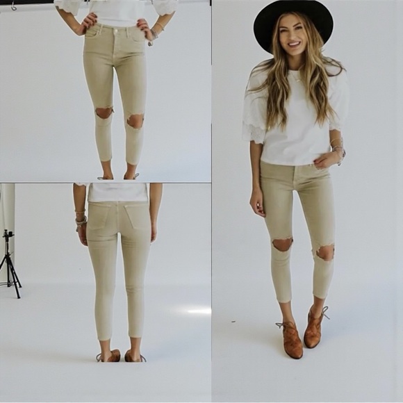 Free People Busted Knee Skinny Jeans Khaki Tan 25 - Picture 9 of 9